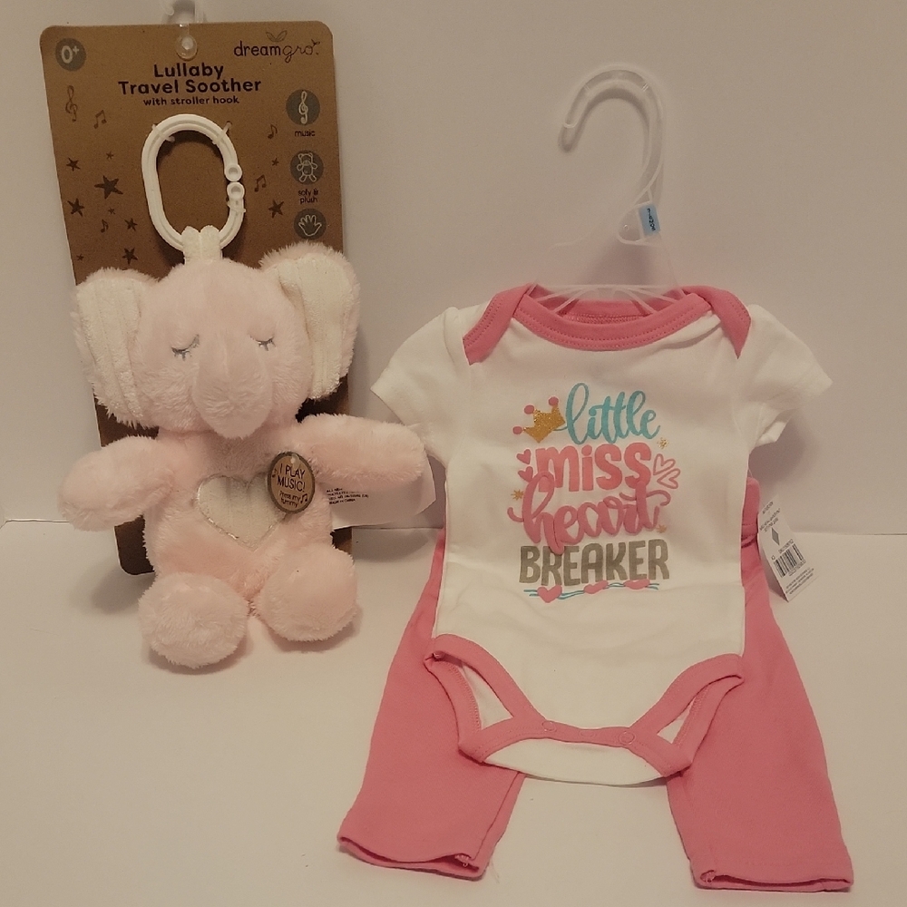 Dream Lullaby Travel Soother and Pink Baby Outfit